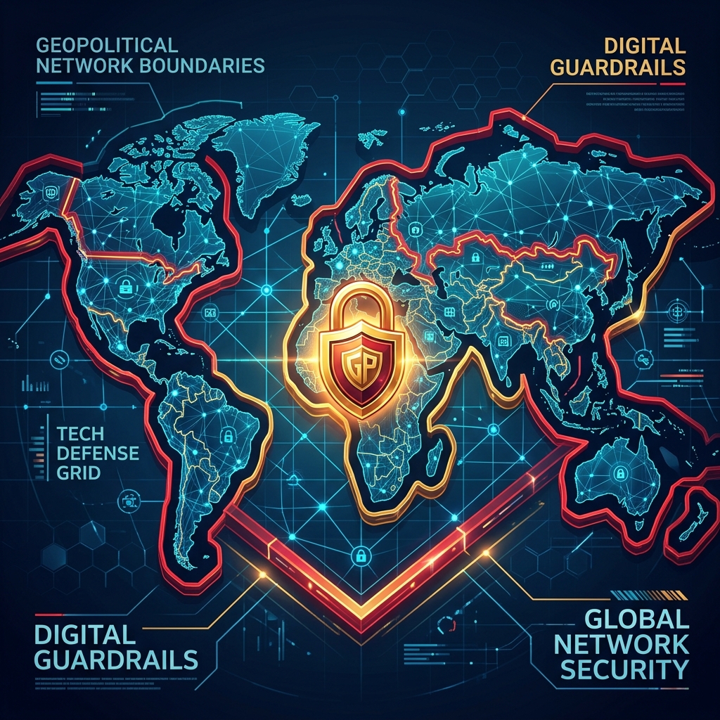 AI Guardrails and Geopolitics Security Shield Image